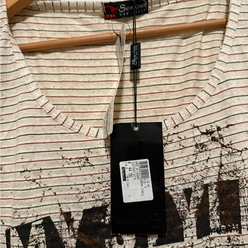 NWT Sarah Chole for Bad Girls - Striped Beige Graphic Tank Top M - Picture 4 of 8